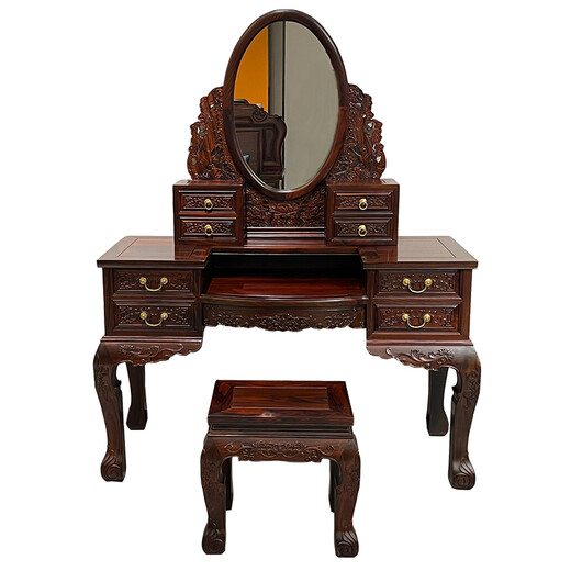 Jimeige mahogany furniture Indonesian black rosewood (scientific name: broad-leaf rosewood) dressing table bedroom solid wood dressing table dressing table Chinese carved dressing table stool mirror carved dressing table with stools