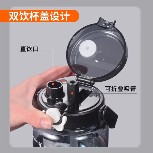 Wanjiaquan large-capacity water cup for men, drop-resistant and high-temperature-resistant plastic sports water bottle, student portable straw, summer graduated cup 1.5L, transparent black, 1500ml 1 piece