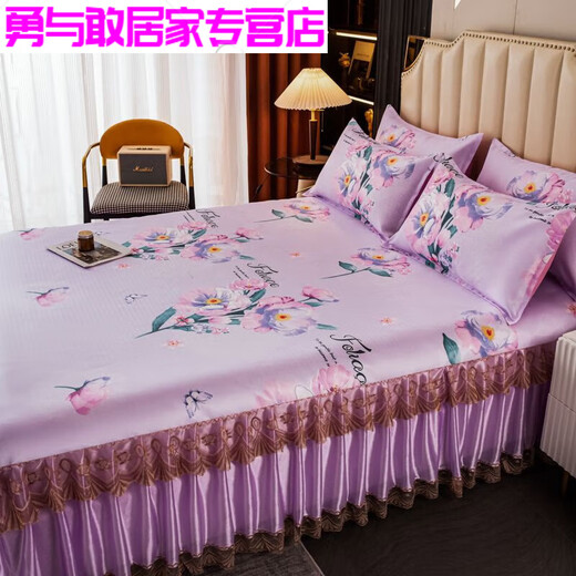 Modu European style bed skirt bed cover cover washable machine washable soft mat summer spring garden - blue 2x2.2 meters