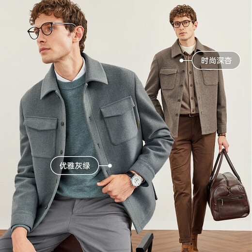 Seven Wolf Jacket Men's Wool Spring Woolen Jacket Men's Casual Lapel Fashion Jacket Shirt Windproof Jacket Men's Top 101 (Narrow Blue) 170/88A/L