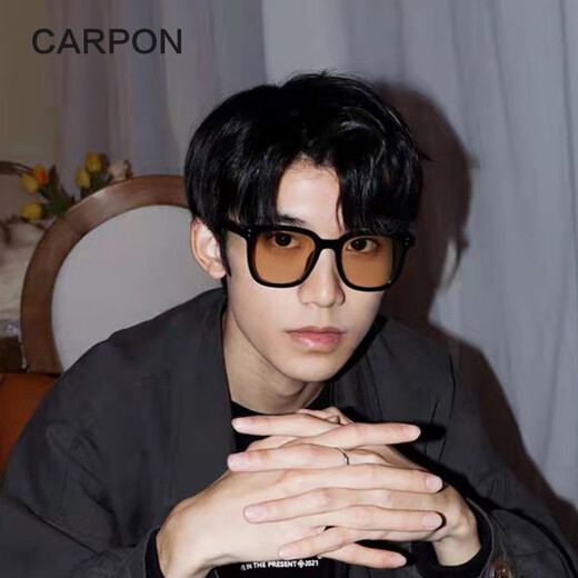 Caponi GM brown sunglasses for men and women, high-end sunglasses, anti-UV driving glasses, can be equipped with myopia photochromic lenses, black frame cold tea lenses - 0 degree high-definition nylon lenses