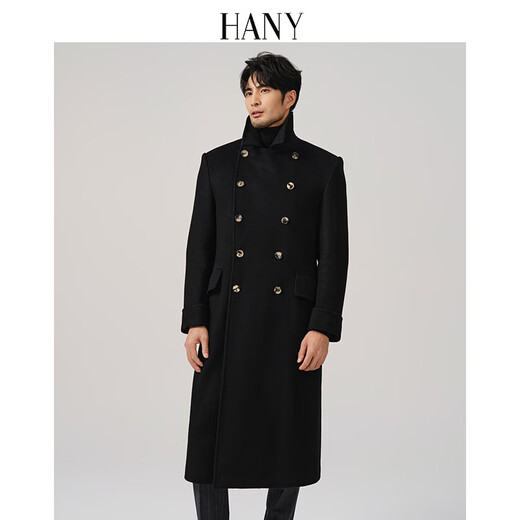 汉尼（HANY）【超厚羊毛马球大衣男】外套男长款男士商务保暖防风毛呢风衣秋冬 博尔赫曜石黑 【单码定制版型】 L (50) 【建议150-170斤】