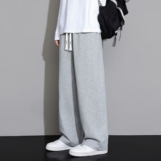 Woodpecker Casual Pants Men's Autumn and Winter New Lace-Up Wide-Leg Velvet Trousers Loose, Trendy and Versatile Straight-leg Sports Pants Men's Black Straight-leg Regular XL (Recommended Weight 145-160 Jin Jin is equal to 0.5 kg)