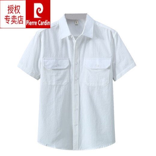 Pierre cardin summer work shirt men's short-sleeved loose thin cotton casual top trendy versatile double pocket half-sleeved shirt caramel color [1503] 2XL 185