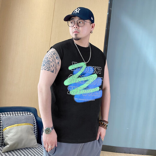 素行者夏季新款大码男装圆领胖子肥佬加肥加大码无袖t恤200斤宽松背心男 B1504白色 4XL （200-225斤）