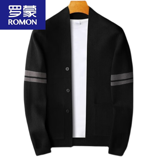 ROMON style men's sweater autumn slim button V-neck cardigan casual cardigan sweater jacket for men black/light luxury good quality 2XL