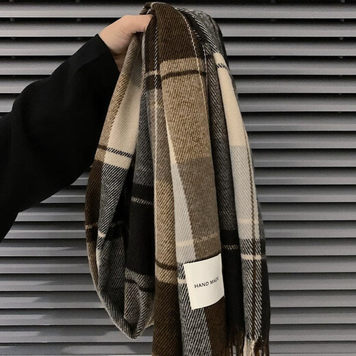 Miao Yijia scarf men's scarf winter new trend warm student couple scarf Korean birthday gift for boys brown plaid men's scarf