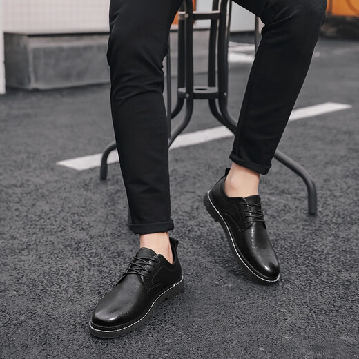 Mu Yifan zapatos para hombres zapatos de cuero casual de cuero de moda y versátiles zapatos de cuero británico de cuero para hombres jóvenes que aumentan los zapatos de la suela gruesa 9920 negros 39