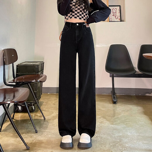 MARKYINXIANG复古阔腿牛仔裤女2025年春季新款高腰显瘦宽松直筒垂感拖地长裤子 HN684  茵曼  复古蓝 M (95-110斤)
