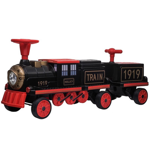 Haolaixi little train baby electric car four-wheel male and female baby can sit on the stroller children's toy cartoon rechargeable car four-wheel drive black and red + 1 car remote control + 2 sets of 12V10 large batteries + early education