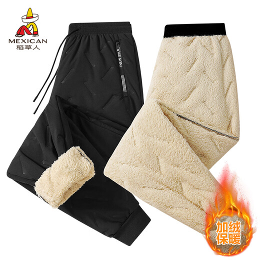 Scarecrow (MEXICAN) casual pants for young men, plus fleece pants for men, thickened warm cotton pants, windproof and waterproof pants, black leggings 2XL