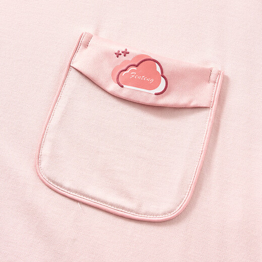 Fenton Anti-mite Pure Cotton Contrast Color Round Neck Casual Wearable Home Clothes Set Bean Paste Powder - Women's 2XL