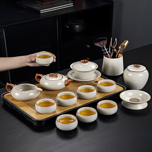 唐丰（TANGFENG）2023新款汝窑功夫茶具套装家用轻奢泡茶具茶盘喝 汝窑貔貅+品圣 16813头