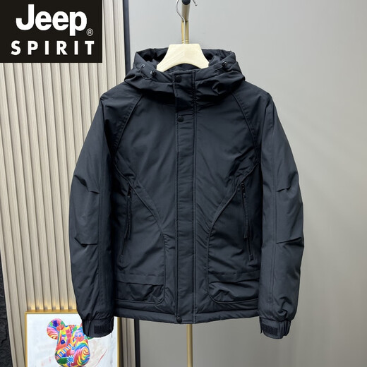 JEEP SPIRIT Casual Cotton Clothes Men's Winter New Outdoor Padded Jacket Loose Fashionable Hooded Workwear Jacket Thickened Cotton Jacket Black XL