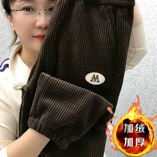 可奈欣（KENAIXIN）灯草绒女裤灯心绒裤女加绒不加绒灯捡漏加绒加厚灯芯绒裤子女秋 9196-芥末绿色(款) 加绒 4XL