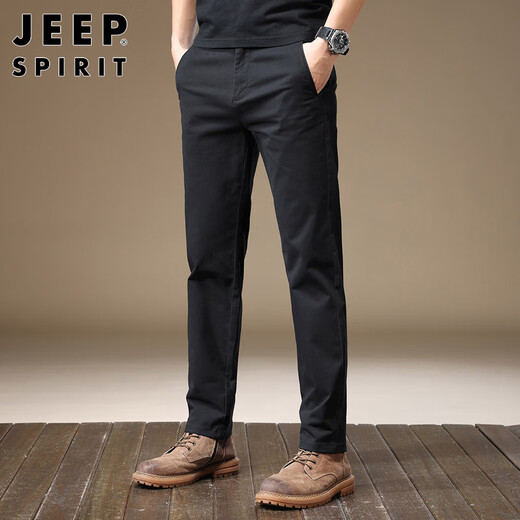 JEEP SPIRIT Jeep Casual Pants Men's Autumn and Winter Korean Style Pants Men's Business Stretch Straight Men's Pants Black 33