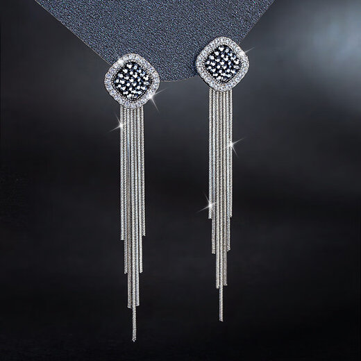 HEEKAIYI light luxury ear clip earrings women's earrings tassel earrings 2024 new fashion light luxury high-end broken diamond gray