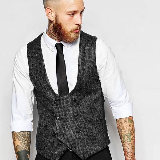Zhuang Liyuan men's retro vest vest autumn and winter slim business European and American retro style horse clip suit vest large size gray [herring font] S