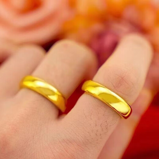 Leakage Genuine 24 gold color glossy ring for men and women, fortune ring, sand gold ring, couple gift, glossy gold ring