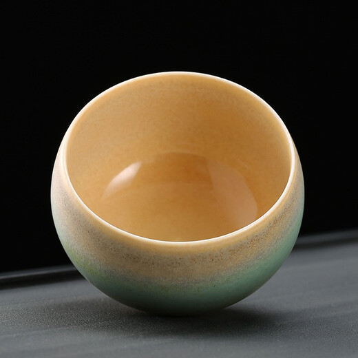 Gold inlaid jade hand-painted tea cup, ceramic kiln-turned single cup small water cup master cup Kung Fu tea set gift box 100ML random hand-painted cup