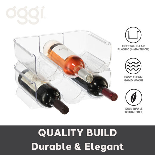 OGGI Transparent Stackable Wine Rack 6-Bottle Kitchen Cabinet Refrigerator Storage Safe Stacking Label Plastic Material 2-Pack