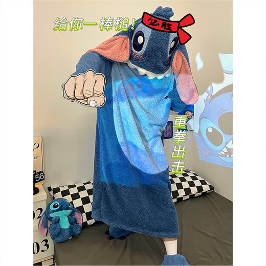 Qiao yumeneng hai einteilig pyjamas für Frauen Winter Koralle Fleece Plüsch verdickte Tiere lustige niedliche Schlafsaal Langes Plüsch-Nachtkleid S Fleece 4839 Blue White Hai-Single Rock M Höhe 152-160