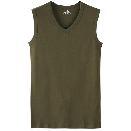 Fons Men's Vest Cotton Waistcoat Bottoming Undershirt Sleeveless Wide Shoulder Slim Sports Fitness Underwear Trendy Men's Pure Cotton Summer V-Neck-Army Green 2XL