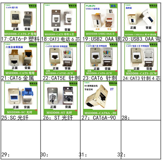 MSDD08 network port adapter network cable butt connector female connector USB interface metal shield panel installation 11MSDD08-LC fiber optic