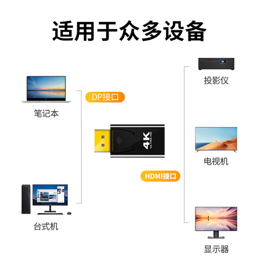 连拓 DP转HDMI转接头 4K高清公对母接口displayport电脑笔记本电视显示器投影仪视频连接线转换器