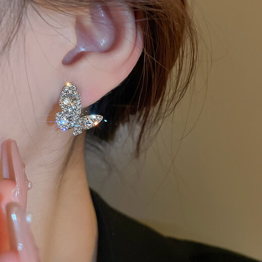 Bo Na Ling earrings for women niche pearl versatile earrings temperament light luxury high-end niche silver needle earrings birthday holiday gift silver full diamond butterfly earrings a pair