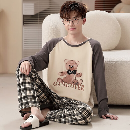 Langsha pyjamas Spring et automne à manches longues à manches longues Coton Pure Coton pour jeunes garçons, étudiants d'âge moyen et vieux Suit d'automne Lyp724 L Small Code 160-165cm / 95-110jin [Jin est égal à 0,5 kg]