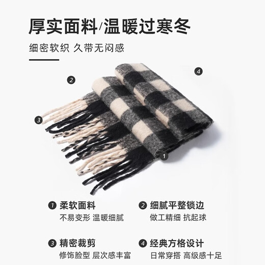 Fikawei Warm Scarf Men's Winter 2025 New Coldproof Knitted Scarf Couple Students Send Boyfriend Birthday Gift Small Edition - Black and White 200*28cm