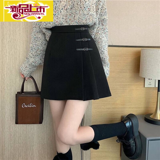 First diameter black woolen skirt for women, autumn and winter Korean style high-waisted A-line skirt, slim and versatile, A-line hip-hugging short skirt, black, inner safety pants L recommendation 105-1120Jin Jin is equal to 0.5 kg