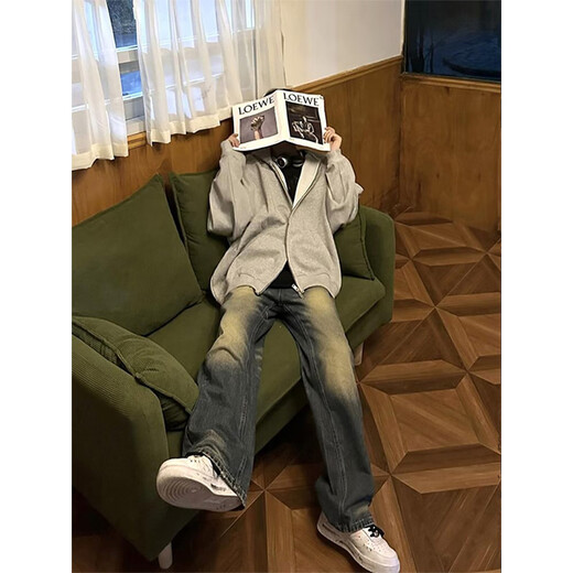 7家优品牛仔裤男士春秋季美式水洗复古裤子vibe修身直筒宽松微喇长裤子男 HCFS-9904藏青色 L