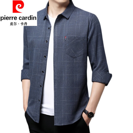 Pier Cardin Coton pur Coton confortable et respirant Chemise à manches longues pour hommes pour hommes et à l'automne Business Free décontracté à carreaux lâches pour hommes, style mince à manches longues 6626 Gris 180 / 2xl recommandé 145-160jin [Jin est égal à 0,5 kg]