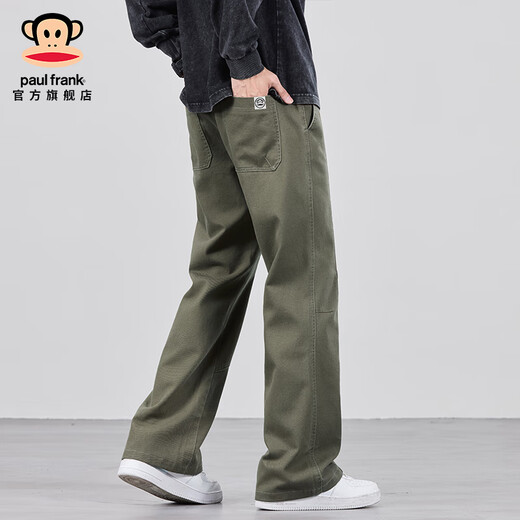 大嘴猴（paul frank）纯棉休闲裤男秋季宽松潮牌垂感直筒裤男装美式潮流高街阔腿长裤子 9871H军绿色【官方正品】 L【建议110-130斤】