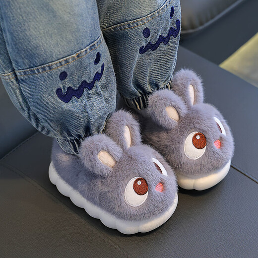 Shengxian Rabbit Children's Cotton Slippers Winter Boys and Girls Parent-Child Cute Cartoon Bag Heel Anti-Slip Indoor Baby Home Pink (Bag Heel 2425 Size (Inner Length 15CM Suitable for Foot Length 14CM)