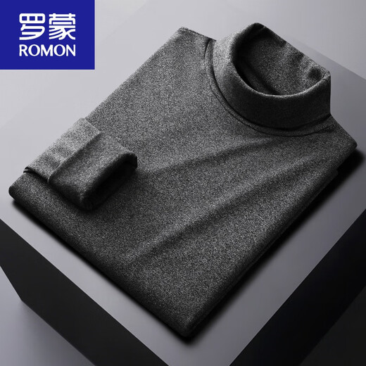 ROMON autumn and winter turtleneck bottoming shirt men's long-sleeved T-shirt pure cotton brushed top men's fit solid color turtleneck autumn clothing trendy dark gray (pure cotton brushed) XL