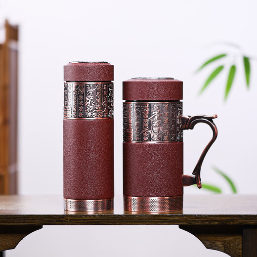 Tanxuange purple clay inner liner tea cup thermos cup large capacity men's high-end gifts for father and teacher water cup custom lettering Baicha frosted red handheld-jin box 450ml