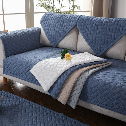 Suzhi sofa cushion set, universal for all seasons, simple and modern cotton cushion, thickened fabric, non-slip bay window cushion, melodious - dark blue 70*70cm piece