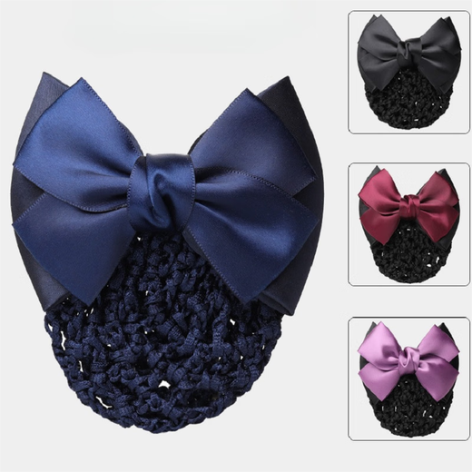 SHANGGE Professional Hair Disk Hair Net Bow Tiara Flight Attendant Nurse Employee Flower Hair Girl 2025 Premium Style Hair Net Blue Fine Mesh 1 Piece