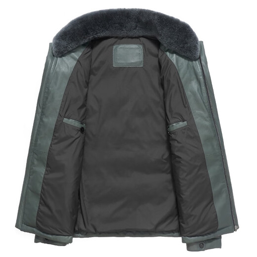 雪豹真皮皮衣男 秋冬绵羊皮白鹅绒羽绒内胆男士保暖夹克外套 黄色 88985 2XL /52(180/100A)