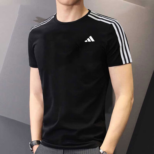 阿迪达斯 （adidas）男装运动套装25夏季新款舒适透气三条纹短袖T恤五分裤短裤两件套 IB8150+IC1484 M/175