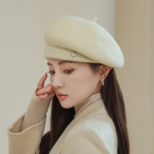 Jimmy Leaf's light luxury British retro wool painter's hat for women Korean autumn and winter new versatile face-showing beret burgundy one size fits all (56-58cm)