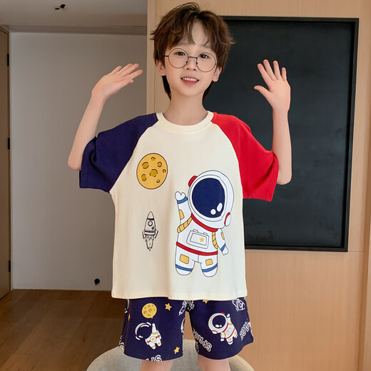 迪士尼（Disney）男童睡衣2024新款儿童纯棉夏季短袖短裤套装全棉中大童宝宝家居服 TN673 童10码(建议105-115cm)(童10码(