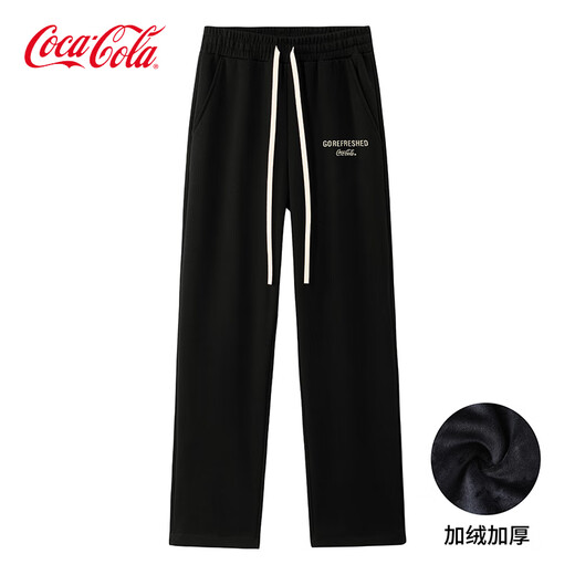 Coca-Cola Casual Pants Men's Autumn and Winter Pants Velvet Thickened Loose Pants Sweatpants Black Velvet XL (150-170Jin Jin is equal to 0.5 kg)