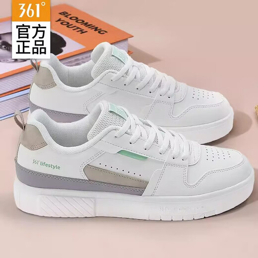 361度女鞋低帮板鞋女2025春季新款轻便小白鞋透气运动鞋女士休闲鞋 6623-4羽毛白/小麦褐 36