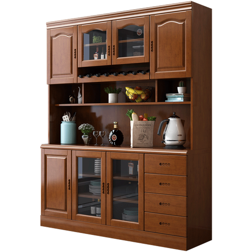 Morning Companion Sideboard Solid Wood Wine Cabinet Multifunctional Chinese Wall Storage Cabinet Tea Cupboard Restaurant Shelf Combination Cabinet Walnut Color Oak Imported from Thailand 140*42*200cm