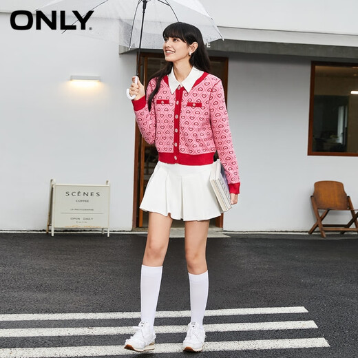 ONLY秋冬时尚撞色条纹长袖圆领短款针织衫女|12343B002 C22 细绒粉色 XS 155/76A
