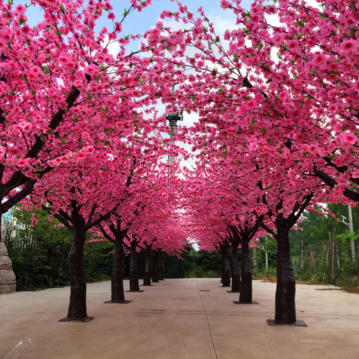 Flower e flow simulated peach blossom tree cherry blossom tree simulated plant fake tree large living room hotel fake flower ceiling wedding window decoration (round) 1.5 meters high 1 meter wide